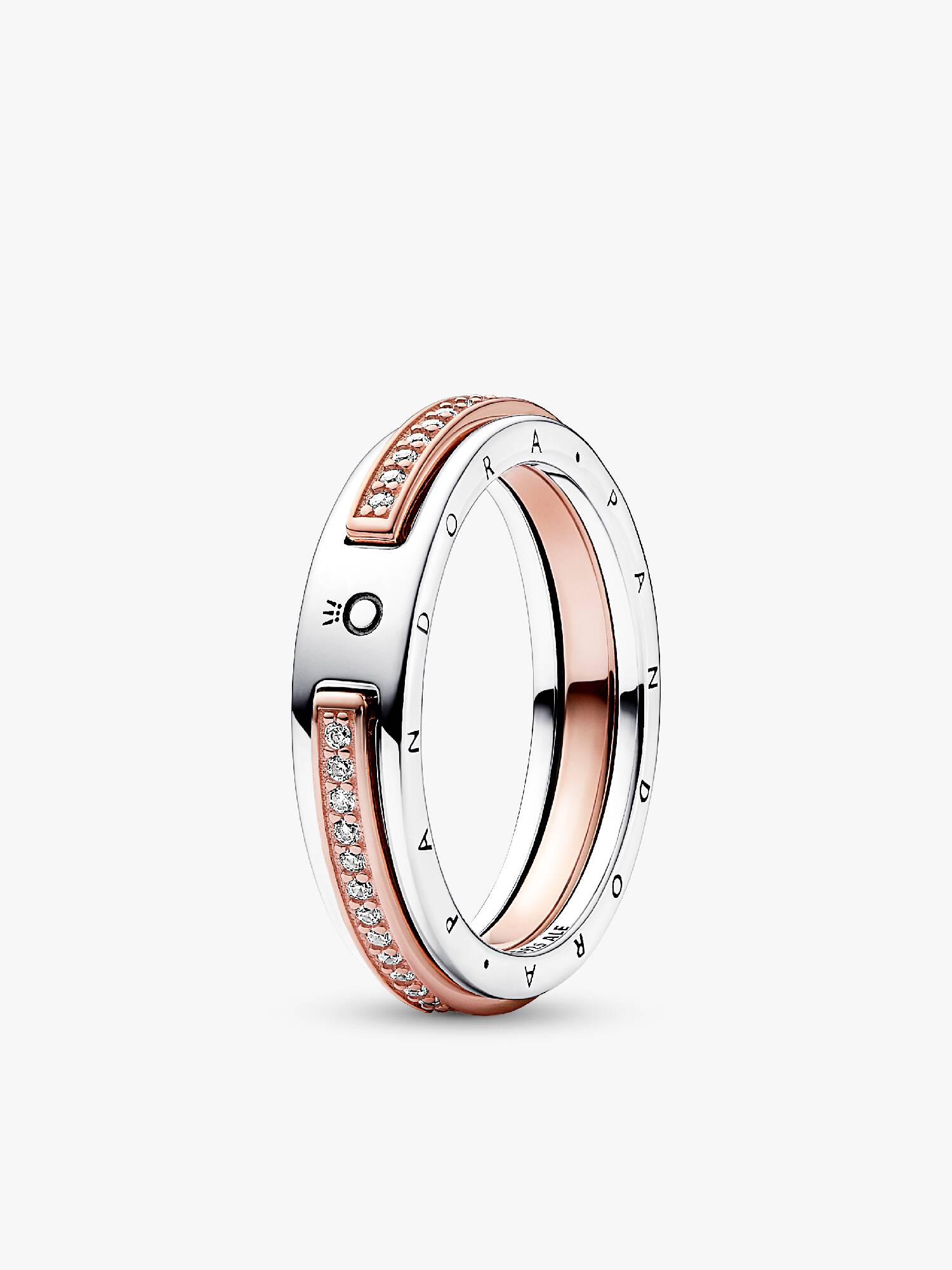 Anillo Logo y Pavé en Dos Tonos Pandora Signature Recubrimiento en Oro Rosa de 14k | Pandora Plata Esterlina 50