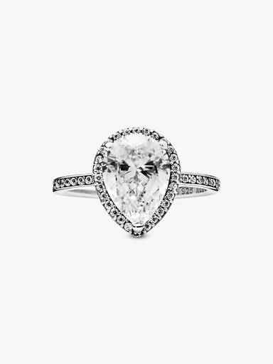 Anillo con halo brillante en forma de gota