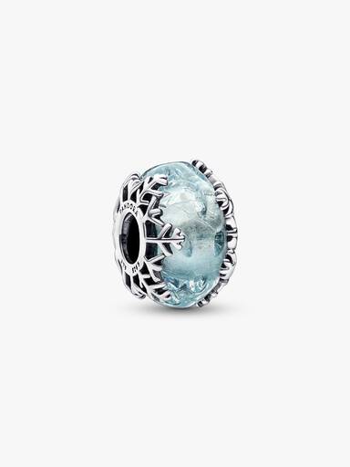 Charm de cristal Murano Copo de nieve Azul invierno Pandora Plata Esterlina