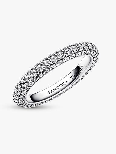 Anillo Fila en Pavé Plateado