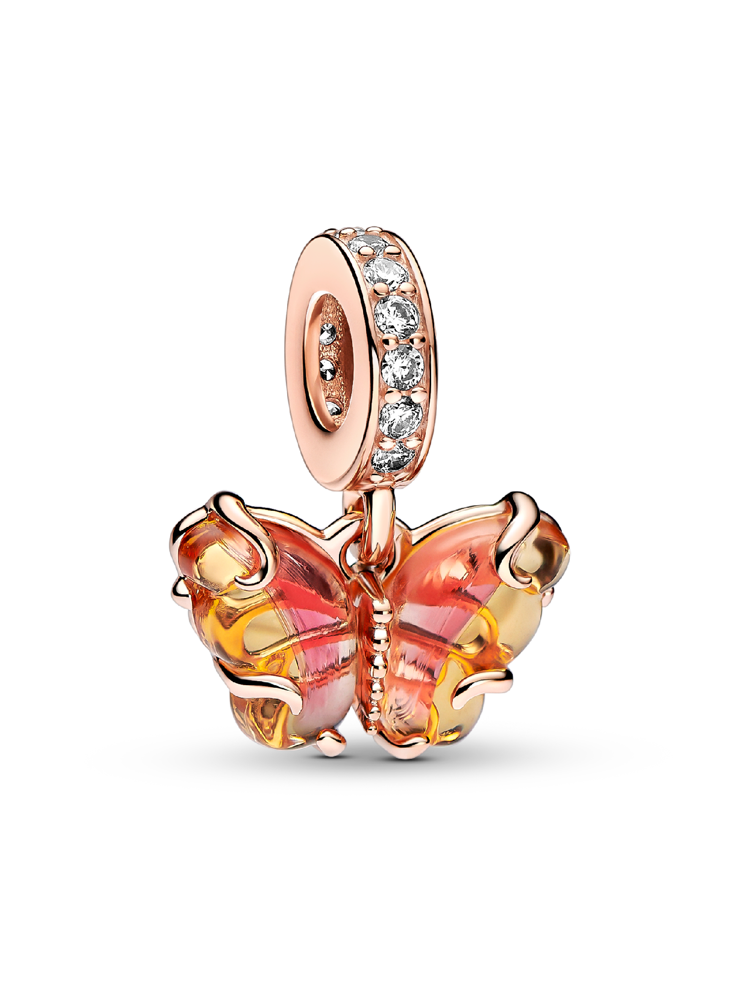 Charm Colgante de Cristal de Murano Rosa y Amarillo Mariposa