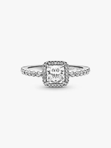 Anillo Cuadrado Con Halo Brillante Plata