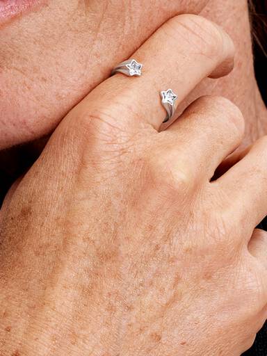 Anillo Abierto Estrellas Fugaces Plata