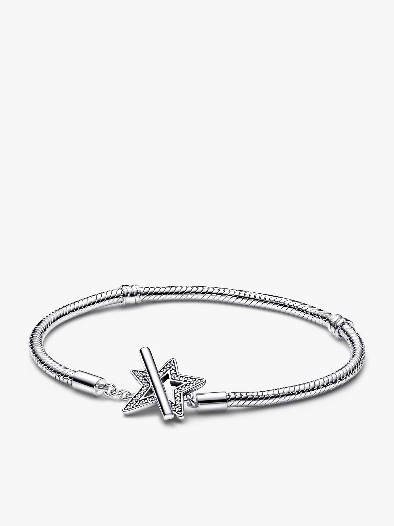 Brazalete Estrella asimétrica cadena de serpiente con barra en T Pandora Moments