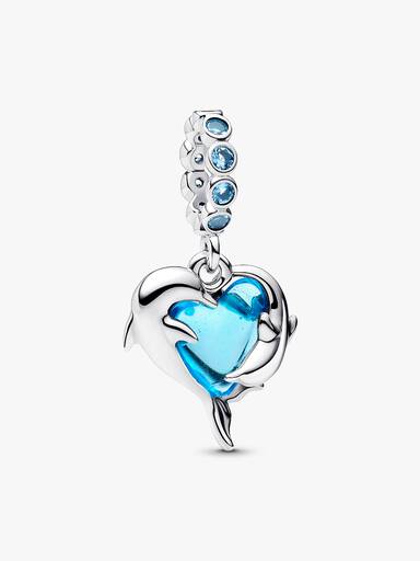 Dije Colgante Delfín de Cristal de Murano Azul