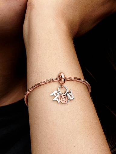 Charm Colgante Colgante Familia Bañado en Oro Rosa de 14k