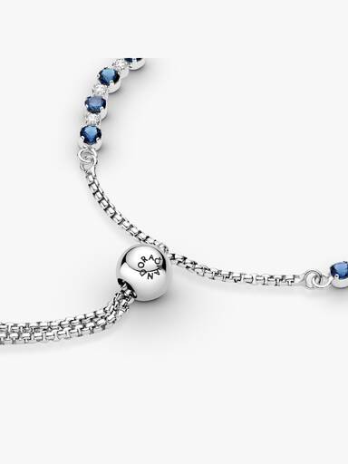 Brazalete Deslizante Brillo Cristal Azul Y Transparente 23 cm
