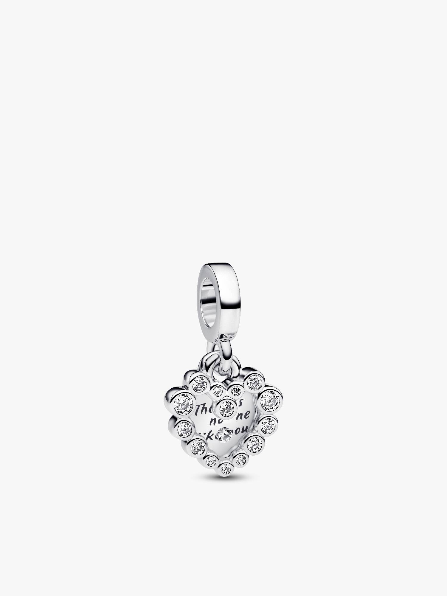 Charm Colgante Doble Corazón Brillante Plateado