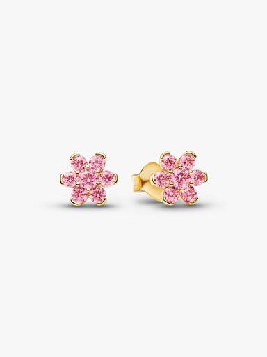 Aros de botón Flor Rosa Brillante