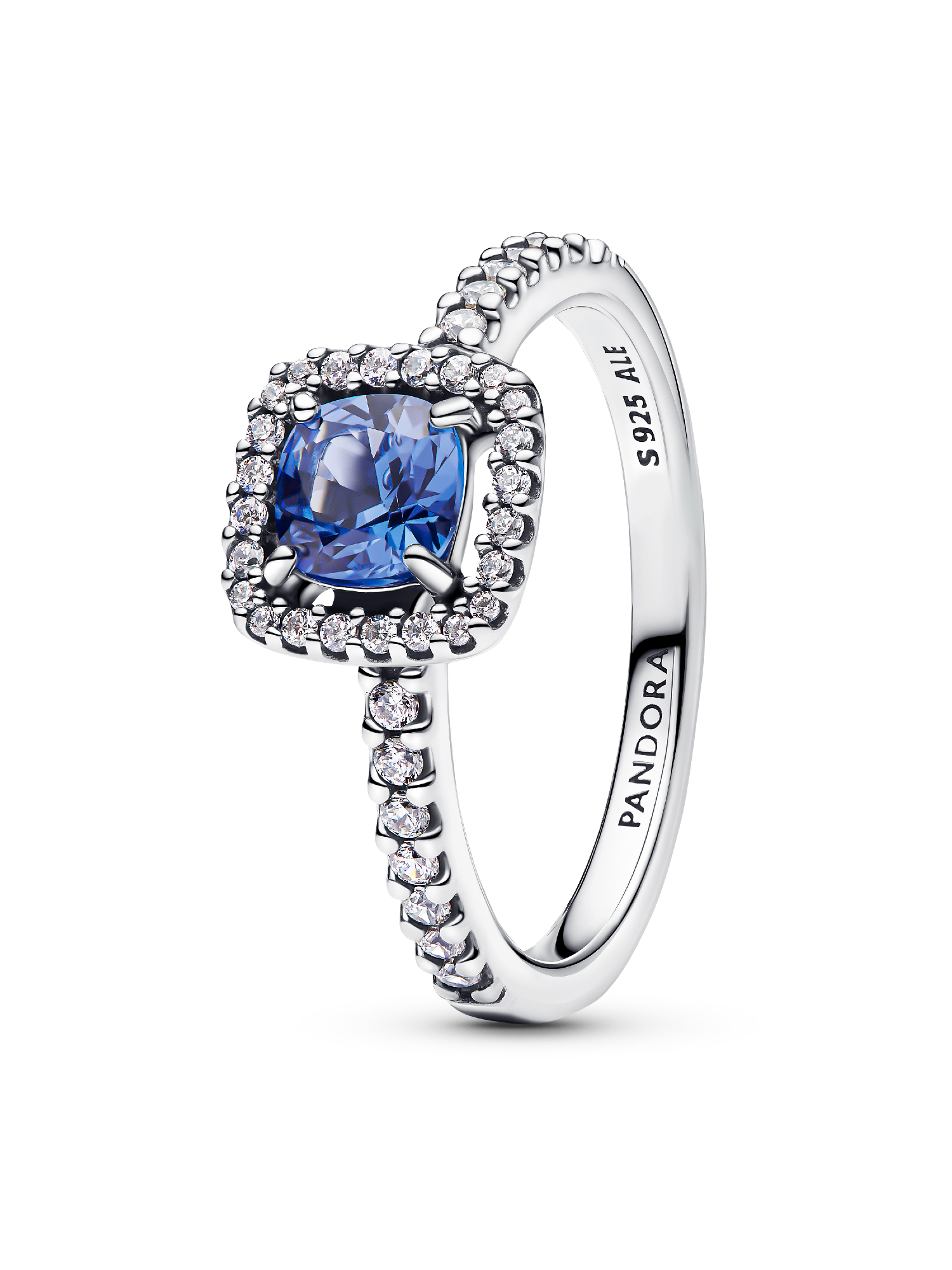 Anillo halo cuadrado azul brillante