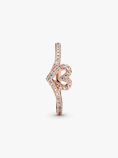Anillo Hueso de los deseos con corazón reluciente Bañado en Oro Rosa de 14k