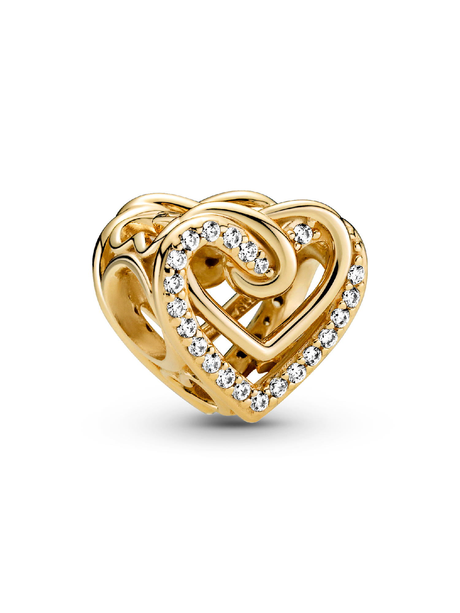 Charm Corazones Entrelazados Resplandecientes Bañado En Oro 14k
