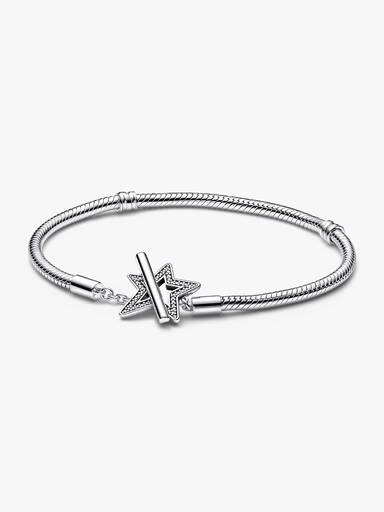 Brazalete Estrella asimétrica cadena de serpiente con barra en T Pandora Moments