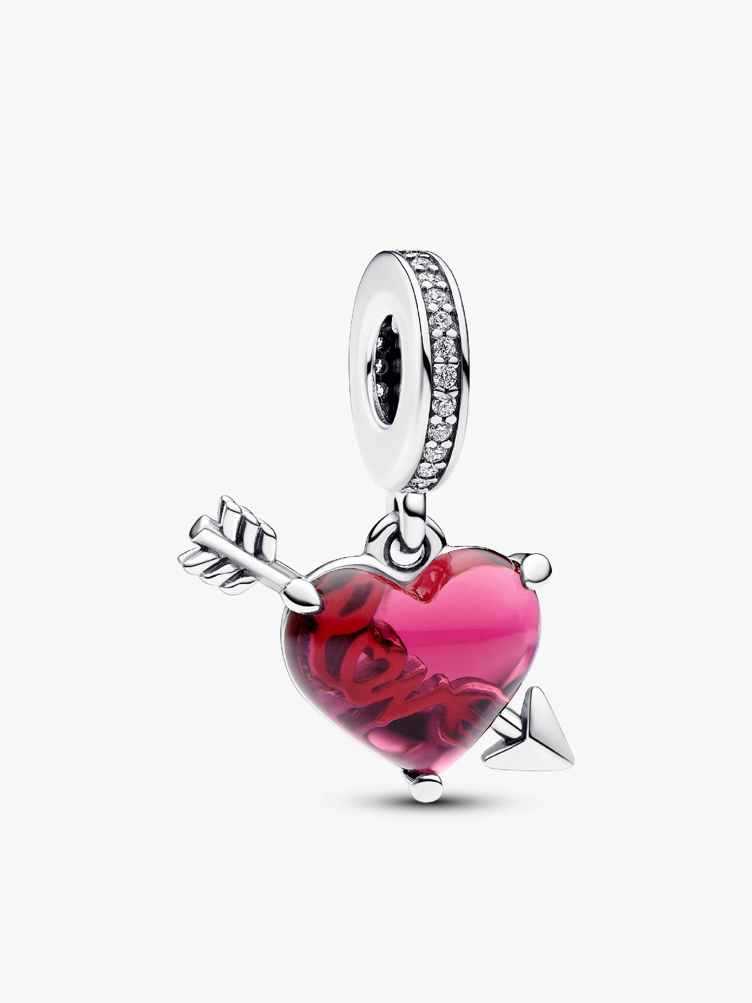 Charm Colgante de Cristal de Murano Corazón Rojo y Flecha