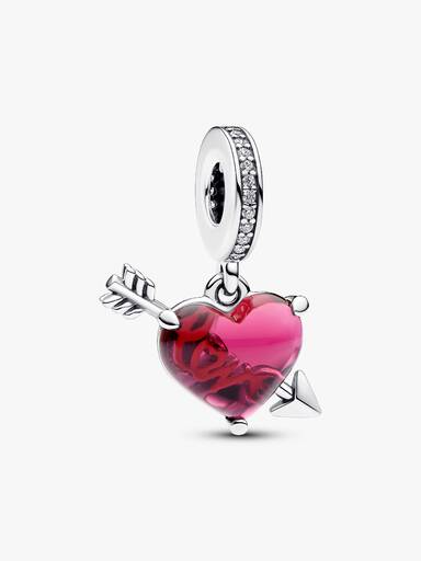 Charm Colgante de Cristal de Murano Corazón Rojo y Flecha