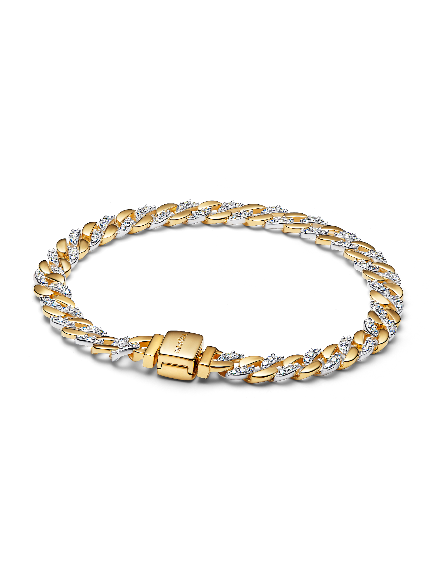 Brazalete de Cadena Cubana Pavé en dos tonos