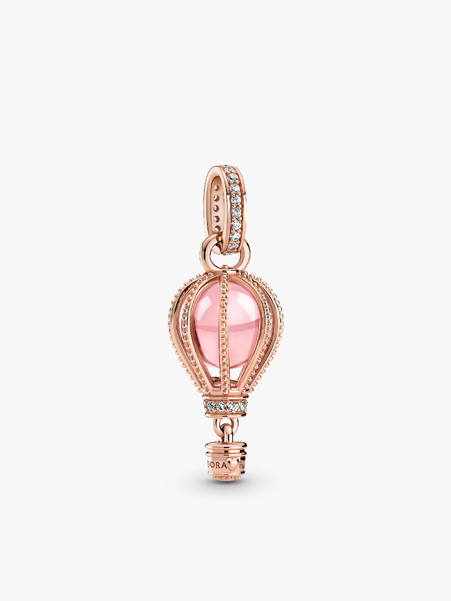 Charm Colgante Globo Aerostático Rosa Resplandeciente Bañado en Oro Rosa de 14k