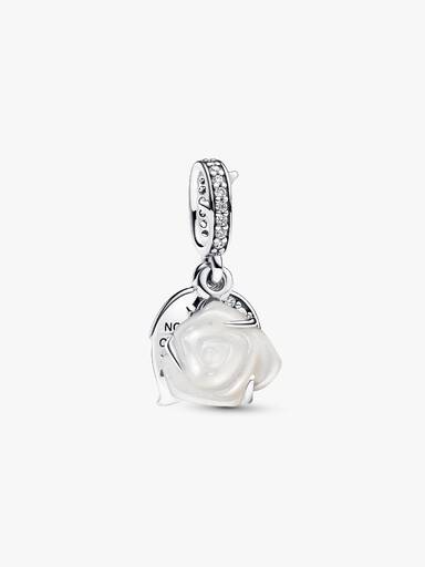 Charm Colgante Doble Rosa Blanca Floreciendo