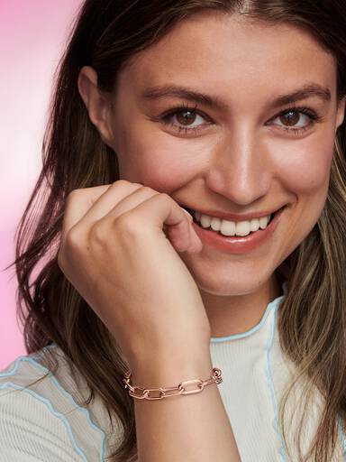 Brazalete De Cadena De Eslabones Tres Conectores Recubrimiento en Oro Rosa De 14K Pandora Me 15.50 cm