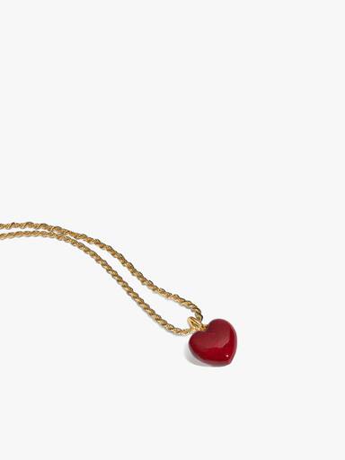 Collar con colgante de corazón abultado rojo