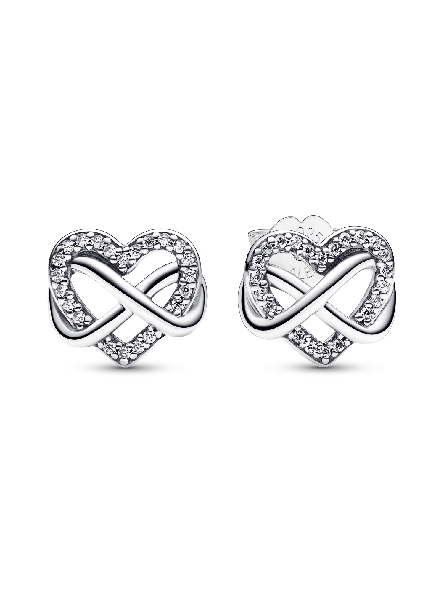 Aros de Botón Corazón Infinito Brillante Plateado