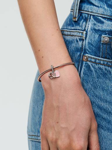 Charm colgante Corazón con Infinito resplandeciente Bañado en Oro Rosa de 14k