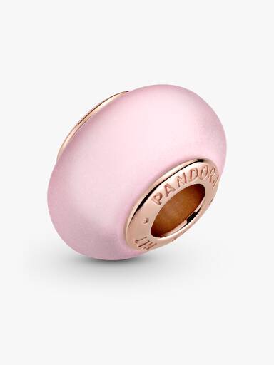 Charm De Cristal Murano Rosa Mate Bañado en Oro Rosa de 14k