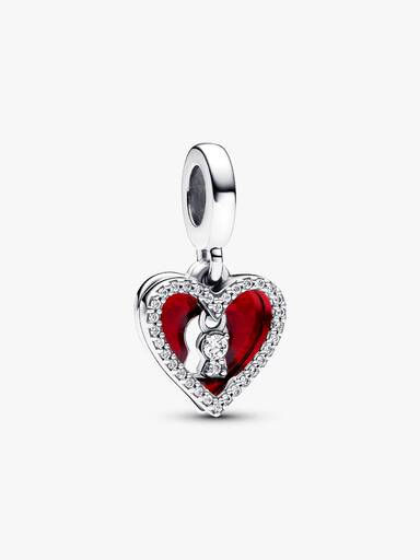 Charm Colgante Doble Corazón Rojo y Cerradura