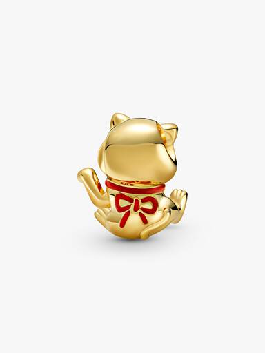 Charm Gato De La Fortuna Tierno Recubrimiento en Oro de 14k Talla única