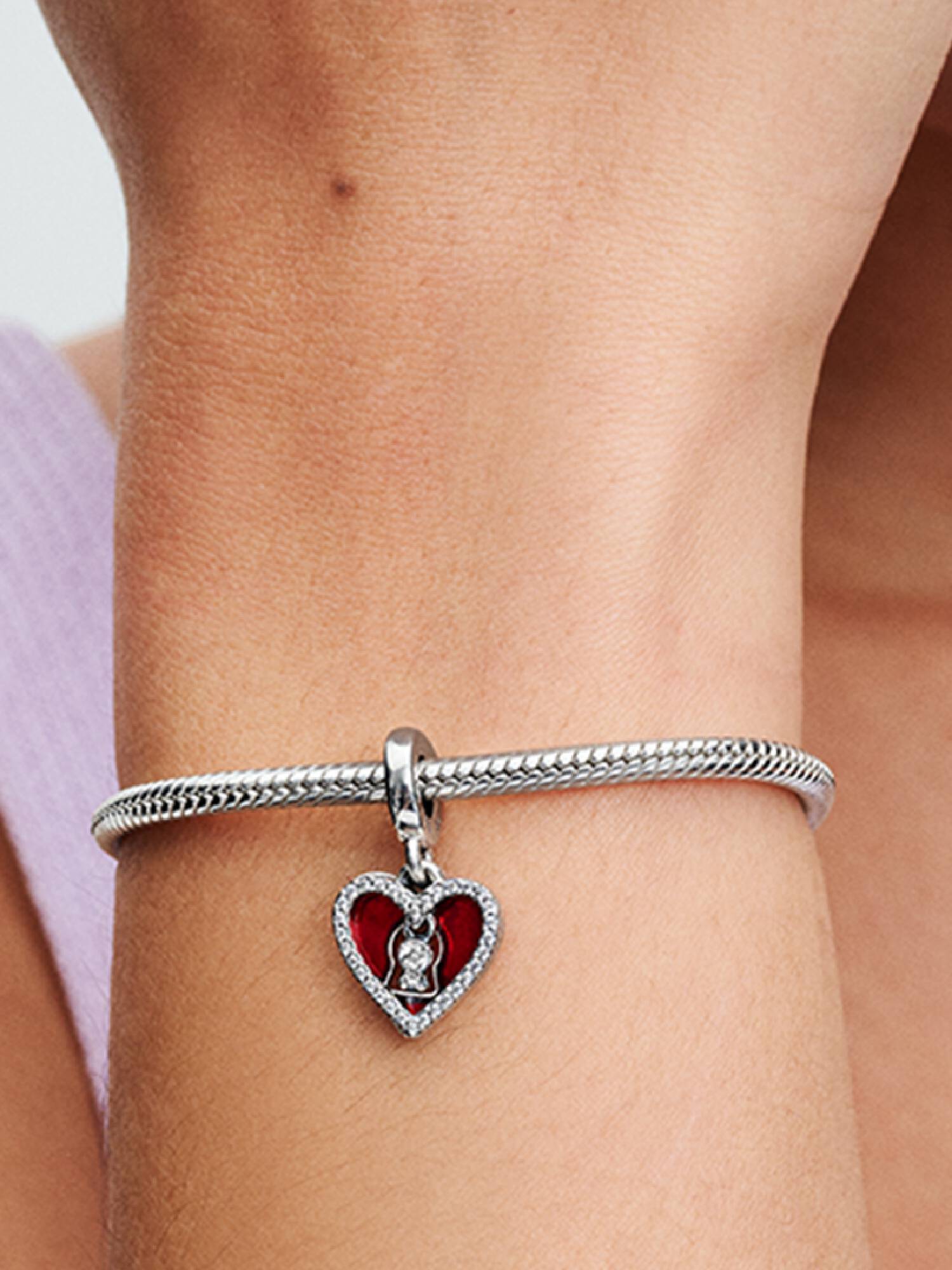 Charm Colgante Doble Corazón Rojo y Cerradura