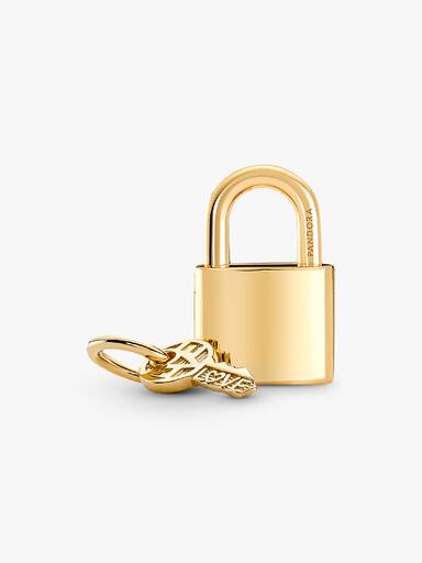 Charm Colgante Candado Y Llave Bañado En Oro 14k