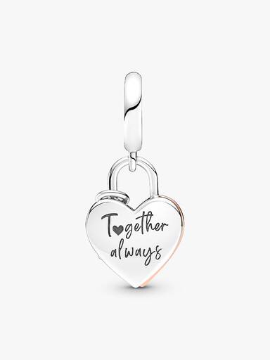 Charm Colgante Doble Candado Del Corazón Bañado En Oro Rosa 14k