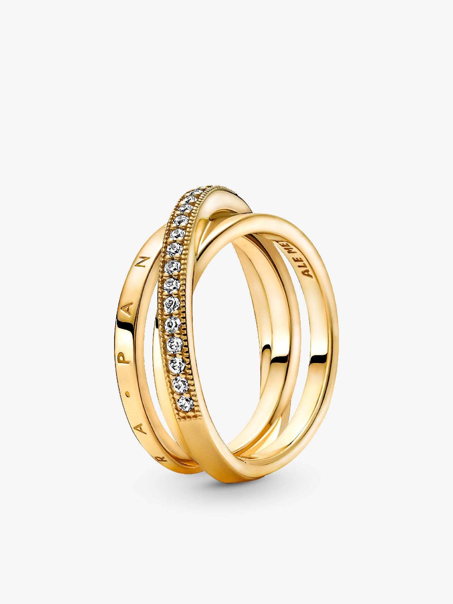 Anillo De Banda Triple Cruzado Con Pavé Bañado en Oro de 14k