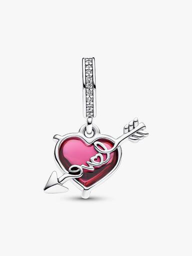 Charm Colgante de Cristal de Murano Corazón Rojo y Flecha