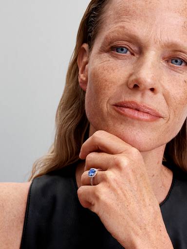 Anillo Declaración Halo Cuadrado Azul Brillante 50