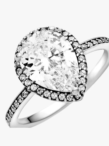 Anillo con halo brillante en forma de gota
