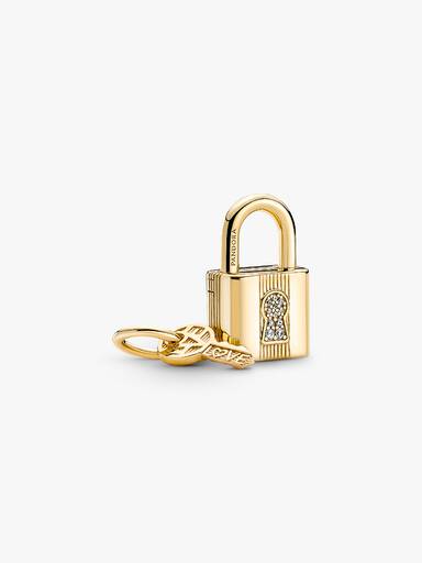 Charm Colgante Candado Y Llave Bañado En Oro 14k