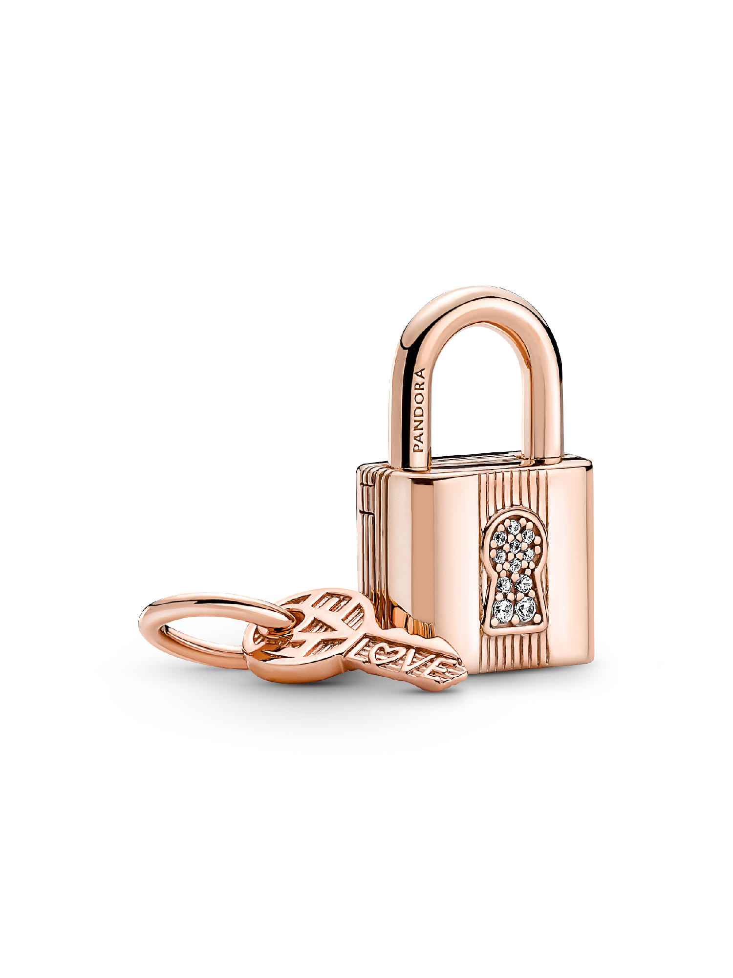 Charm Colgante Candado Y Llave Bañado En Oro Rosa 14k
