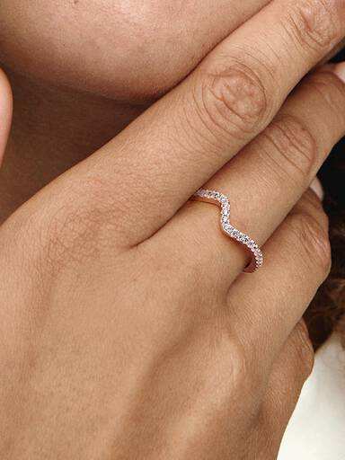 Anillo Ola Brillante Rosa 54