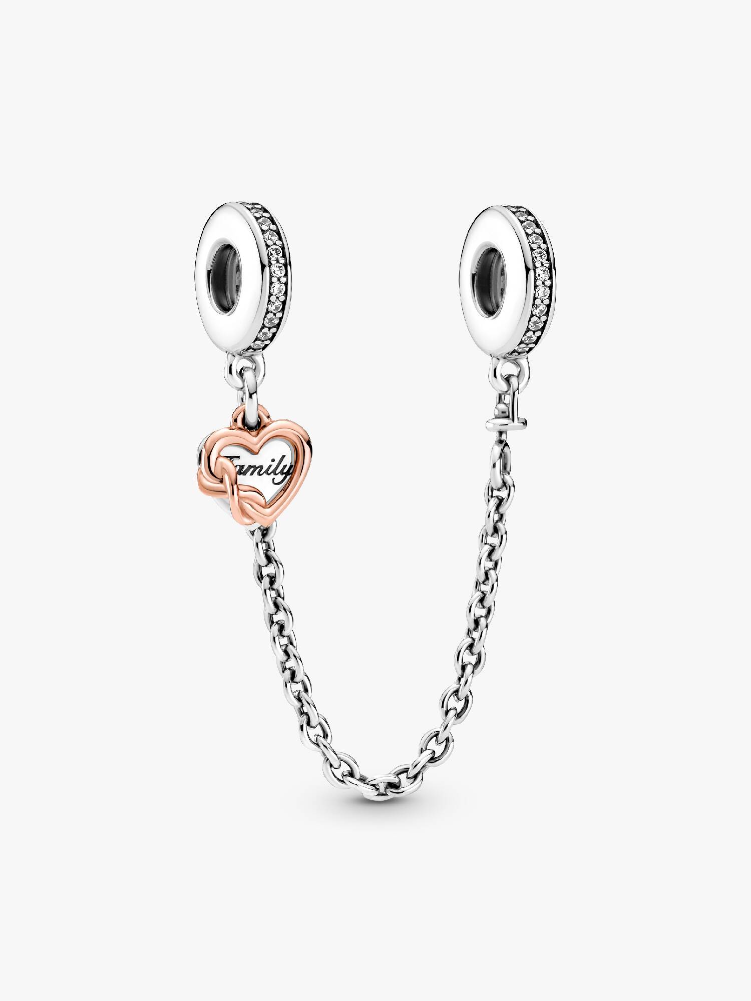 Cadena De Seguridad Corazón De Familia Recubrimiento en Oro Rosa de 14k 50 mm