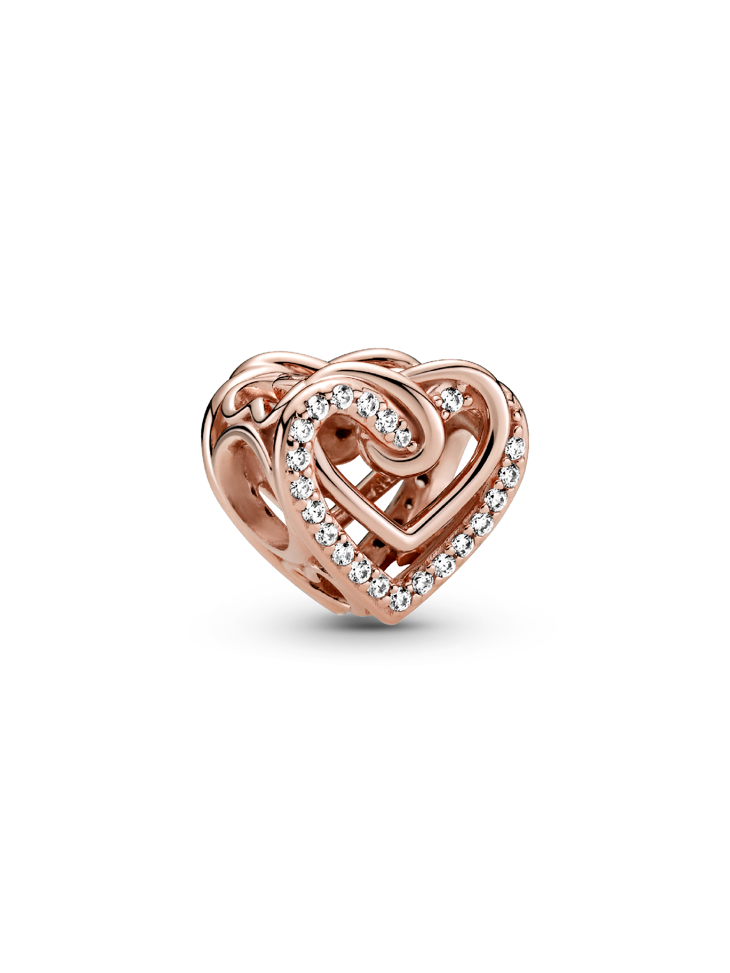 Charm Corazones entrelazados resplandecientes Recubrimiento en Oro Rosa de 14k Talla única