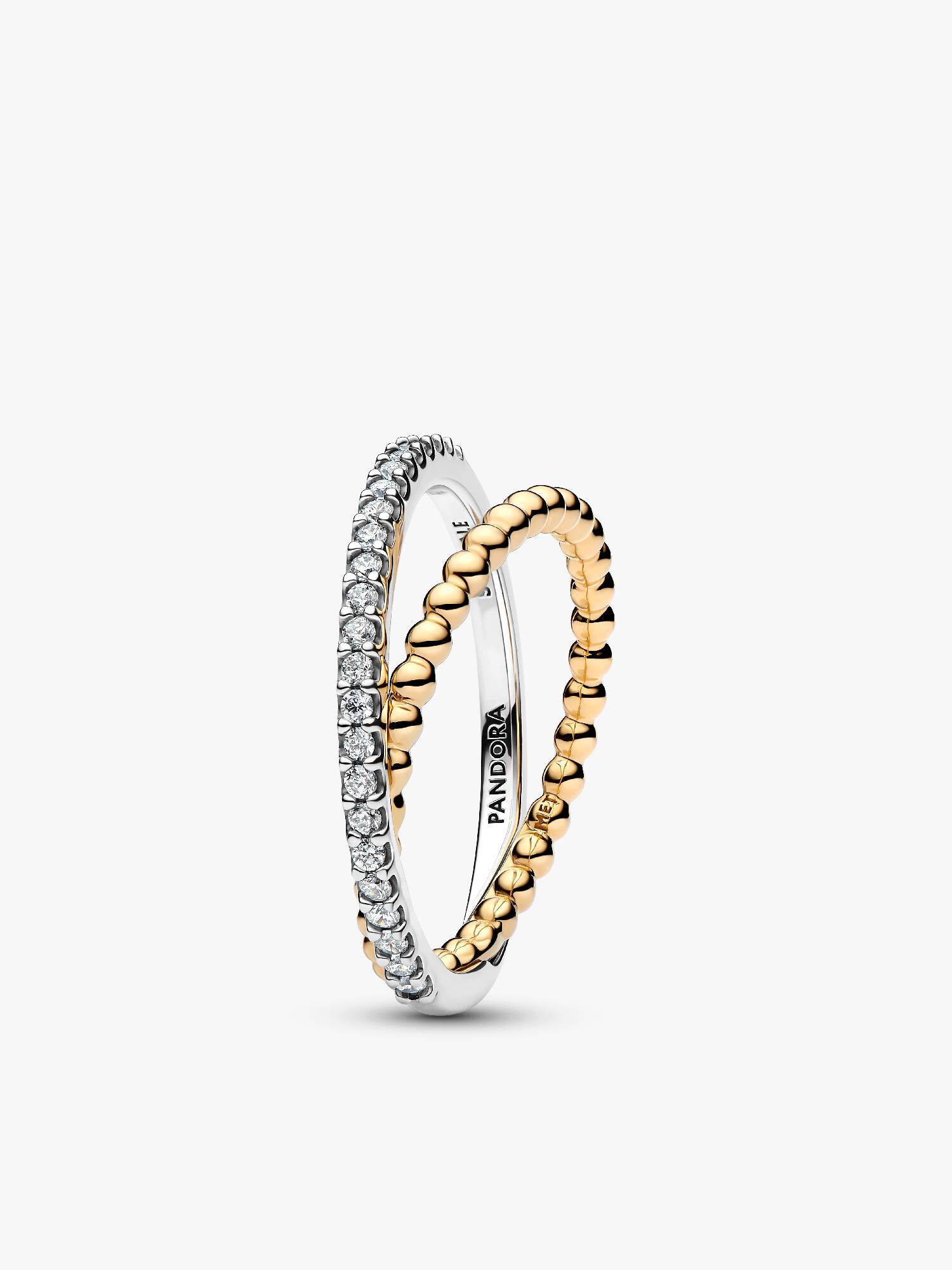 Anillo de Banda Doble en Pavé y Cuentas Cruzadas
