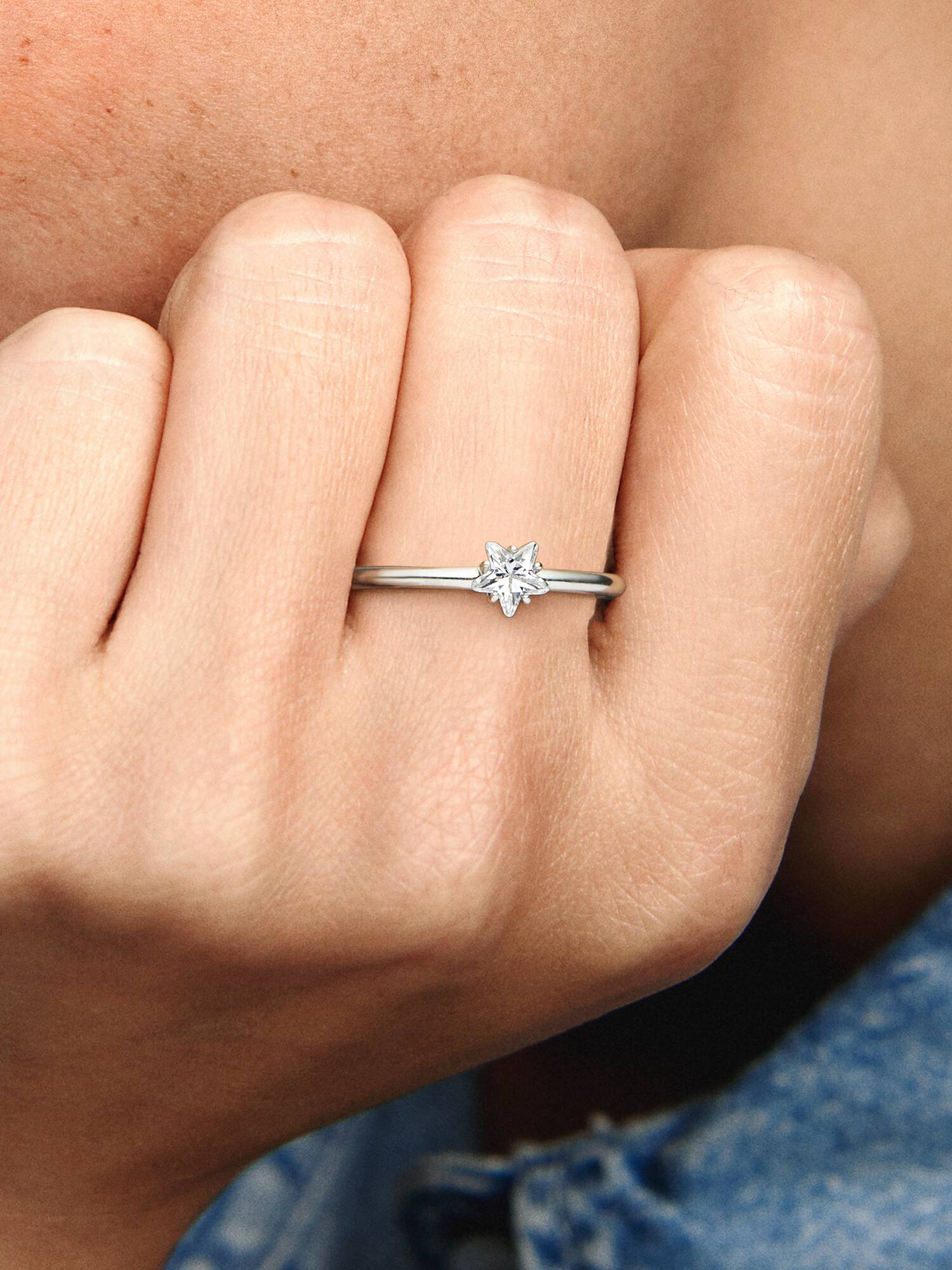 Anillo Solitario En Plata De Ley Estrella Brillante Celestial