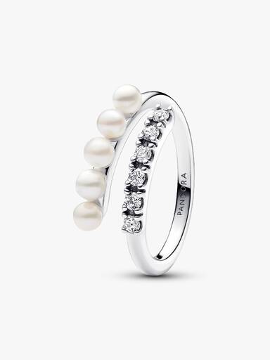 Anillo Abierto Perlas Cultivadas de Agua Dulce Tratadas y Pavé 48
