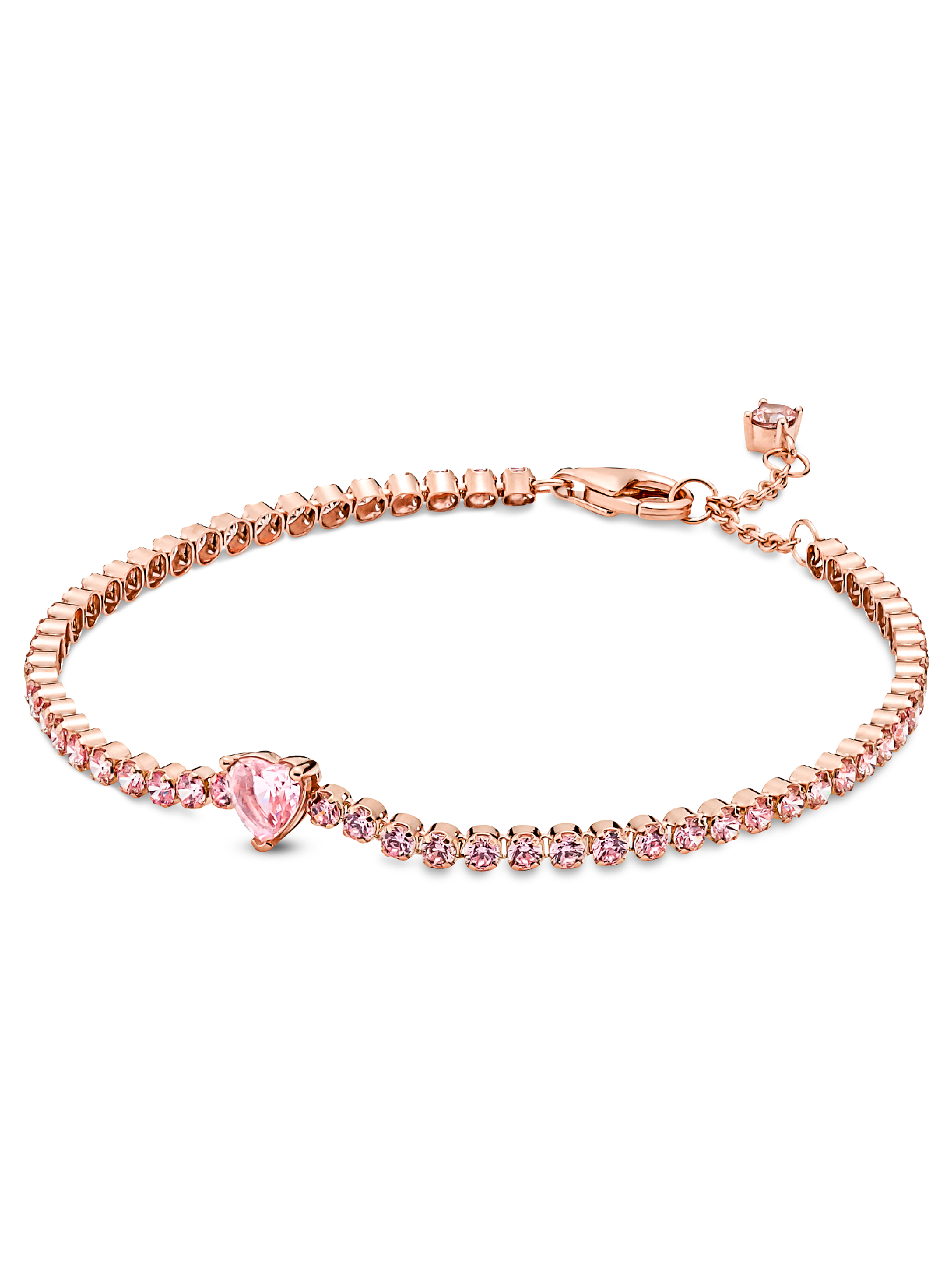Brazalete En Plata De Ley Corazon Brillante Bañado en Oro Rosa 14k