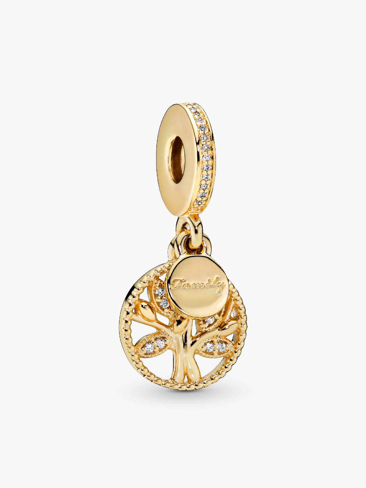 Charm colgante Árbol de familia reluciente Bañado en Oro de 14k