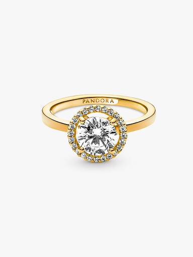 Anillo Halo Redondo Brillante Bañado En Oro De 14K