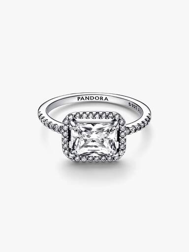 Anillo Halo Rectangular Brillante