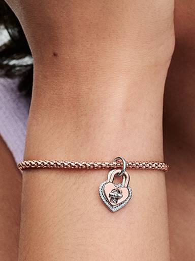 Charm Colgante Doble Corazón Candado Giratorio en Dos Tonos Talla única