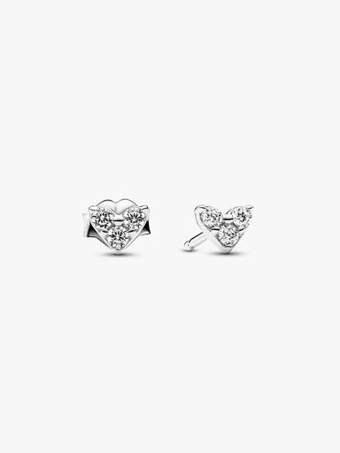 Aros de Botón Corazón y Triple Gema Plateado